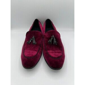 Mens UV Signature Burgundy Velvet Smoking Loafers Tassel Dress Shoes 7.5